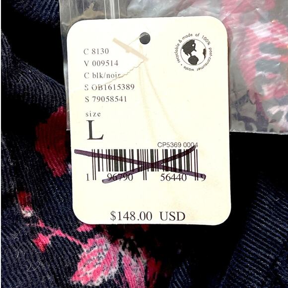 Free People Harper Floral Mini Dress Black Pink Rose Print Tiered Sz Large NWT - Picture 6 of 8